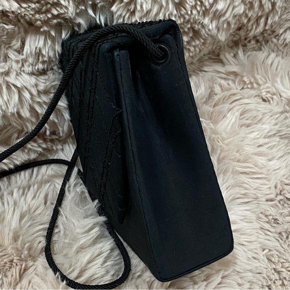 Satin black Structured Evening Clutch Shoulder Handbag - Picture 4 of 5